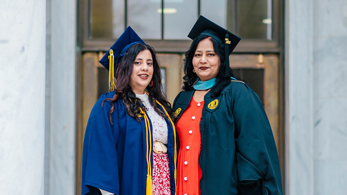 UNCG graduates, mother Dr. Rabia Qindeel and her daughter Laiba Siddique.