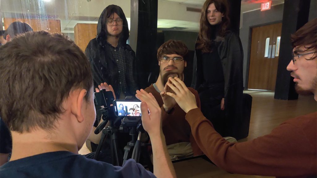 Behind the scenes still of UNCG students shooting "Harry Potter and the Stone."